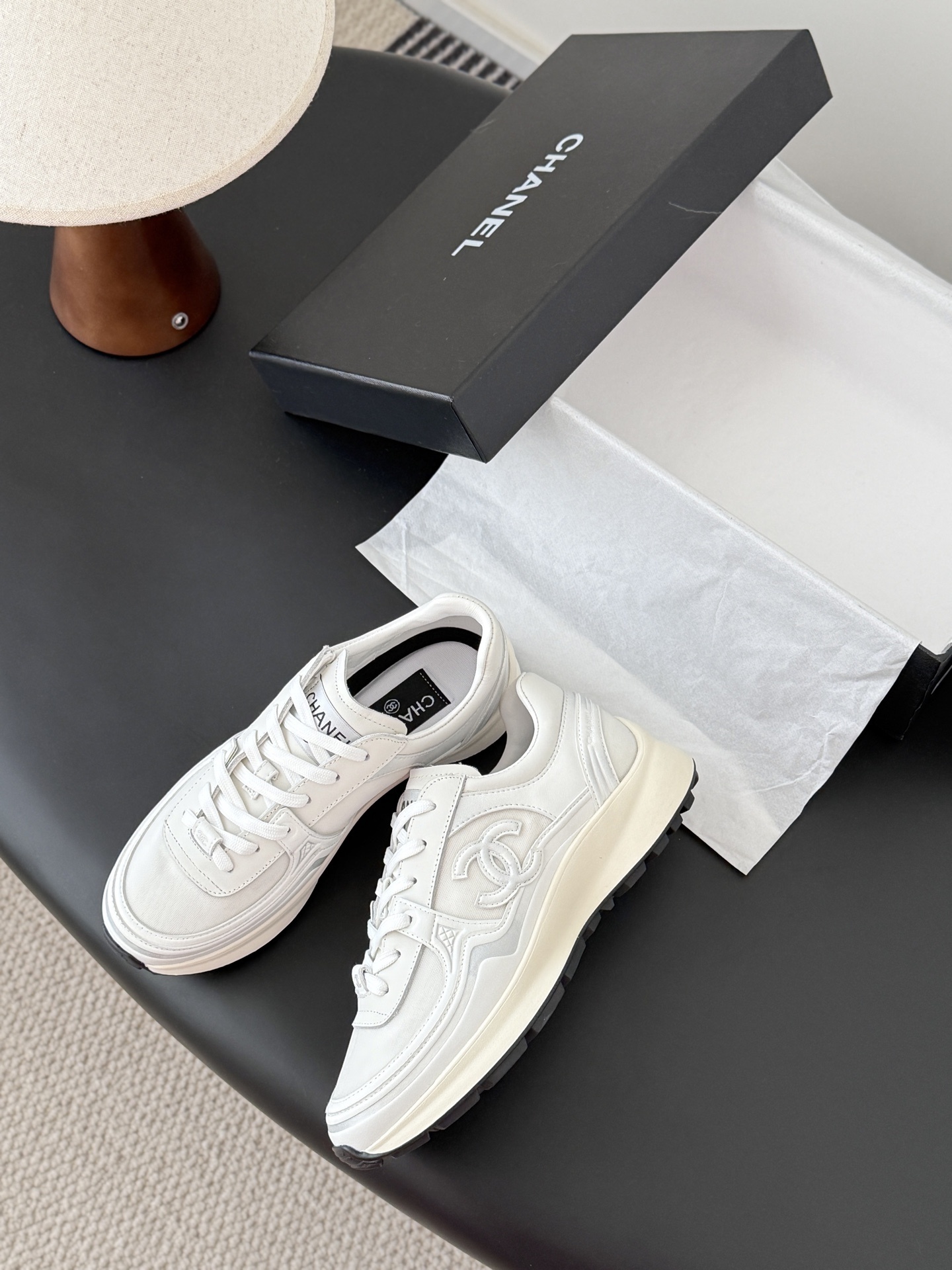 Chanel White Mesh and Calfskin Sneakers - Luxury Women's Designer