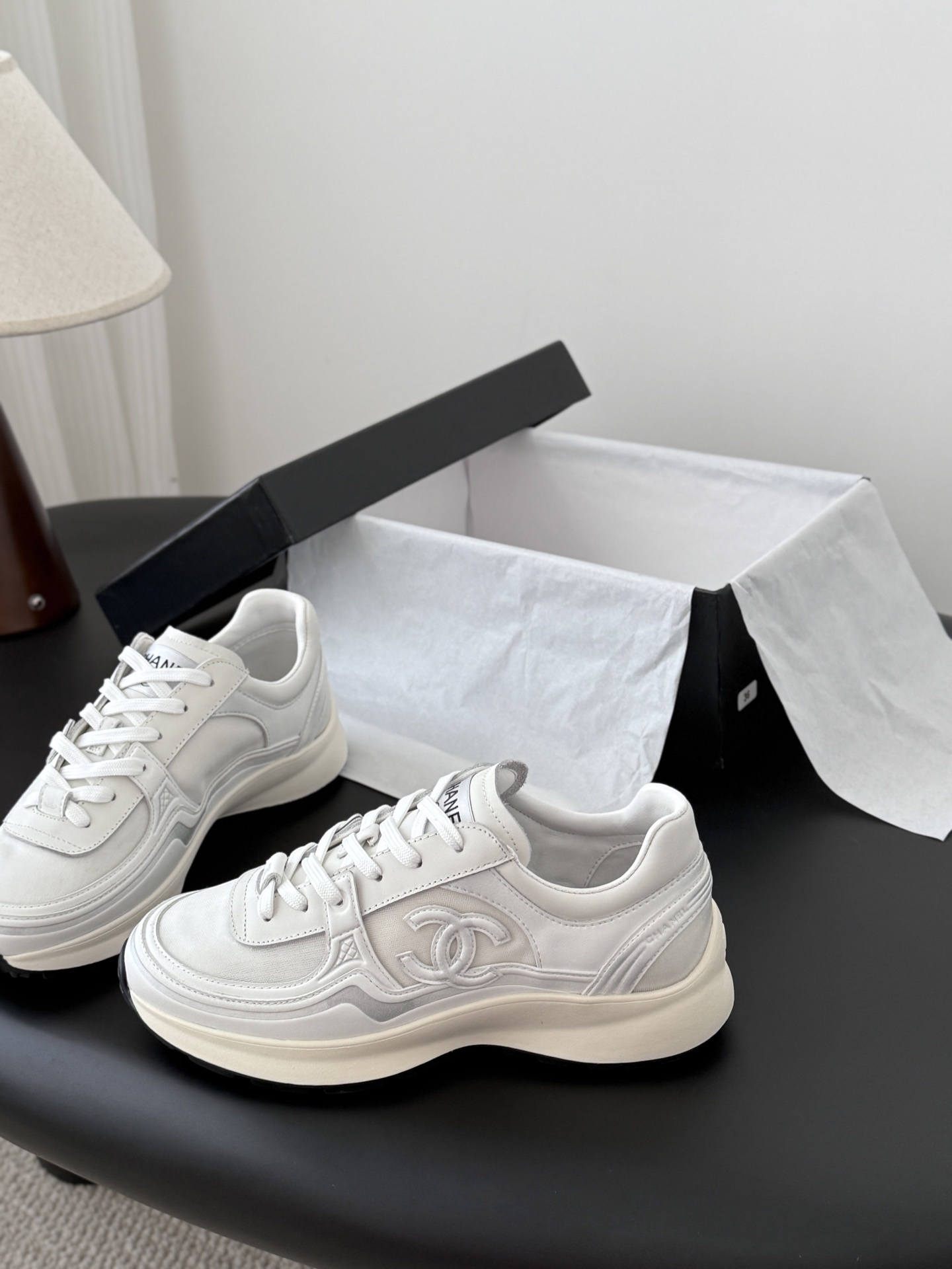 Chanel White Mesh and Calfskin Sneakers - Luxury Women's Designer