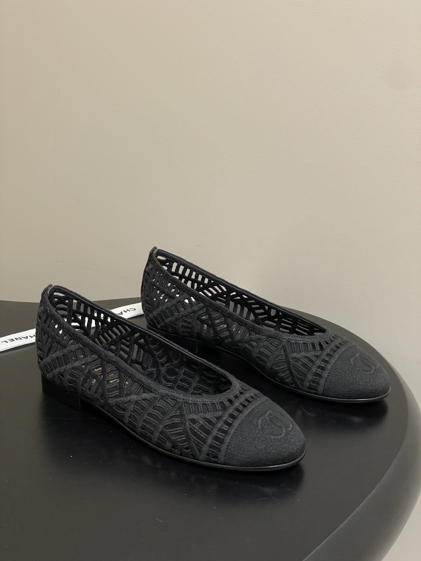 Chanel Black Woven Mesh Ballet Flats with Signature CC Logo