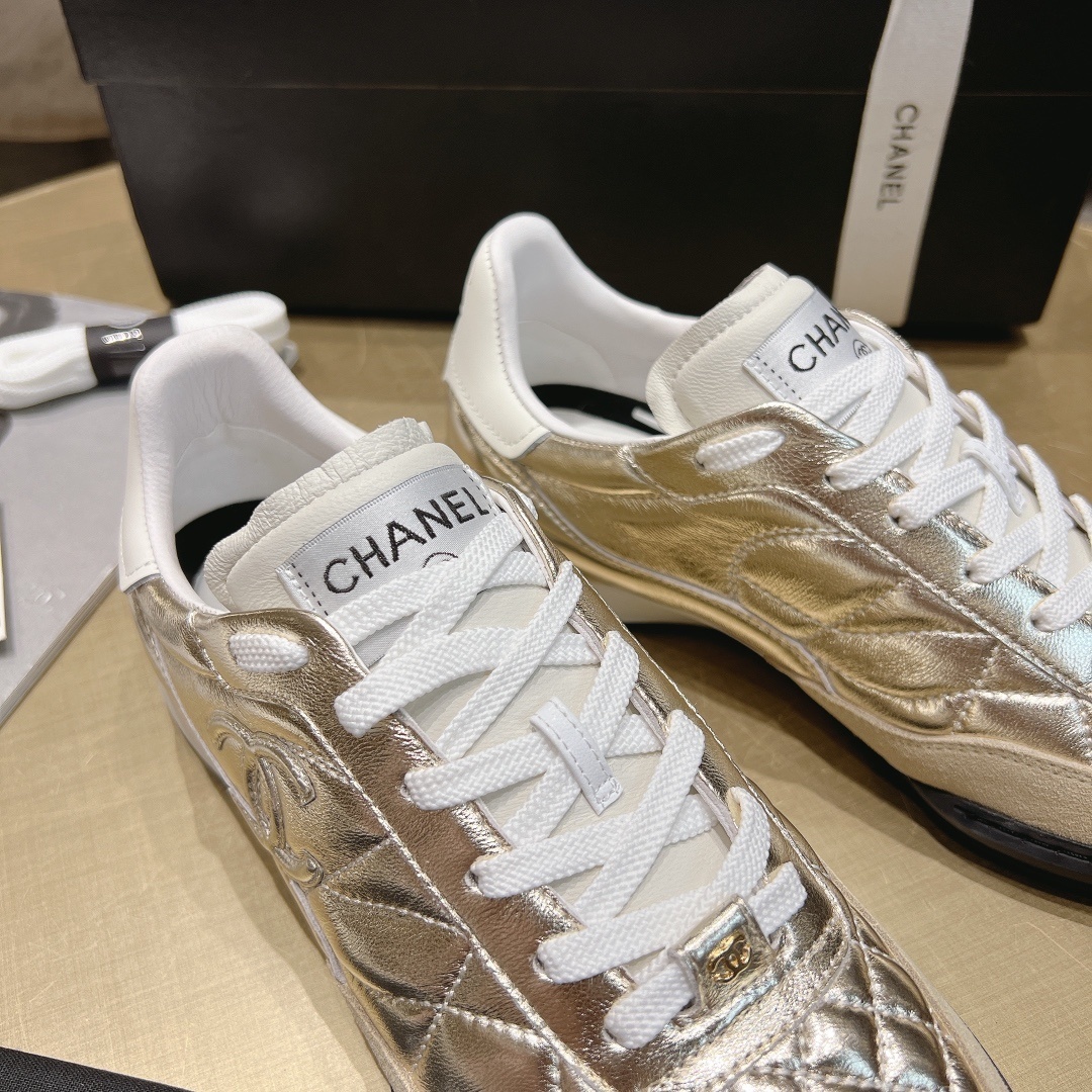 Chanel Metallic Gold Quilted Sneakers - Luxury Women's Fashion Shoes