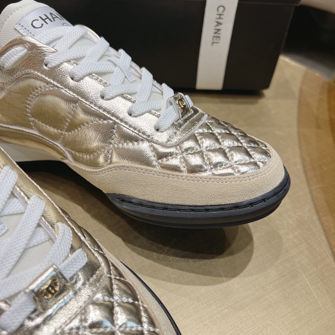 Chanel Metallic Gold Quilted Sneakers - Luxury Women's Fashion Shoes