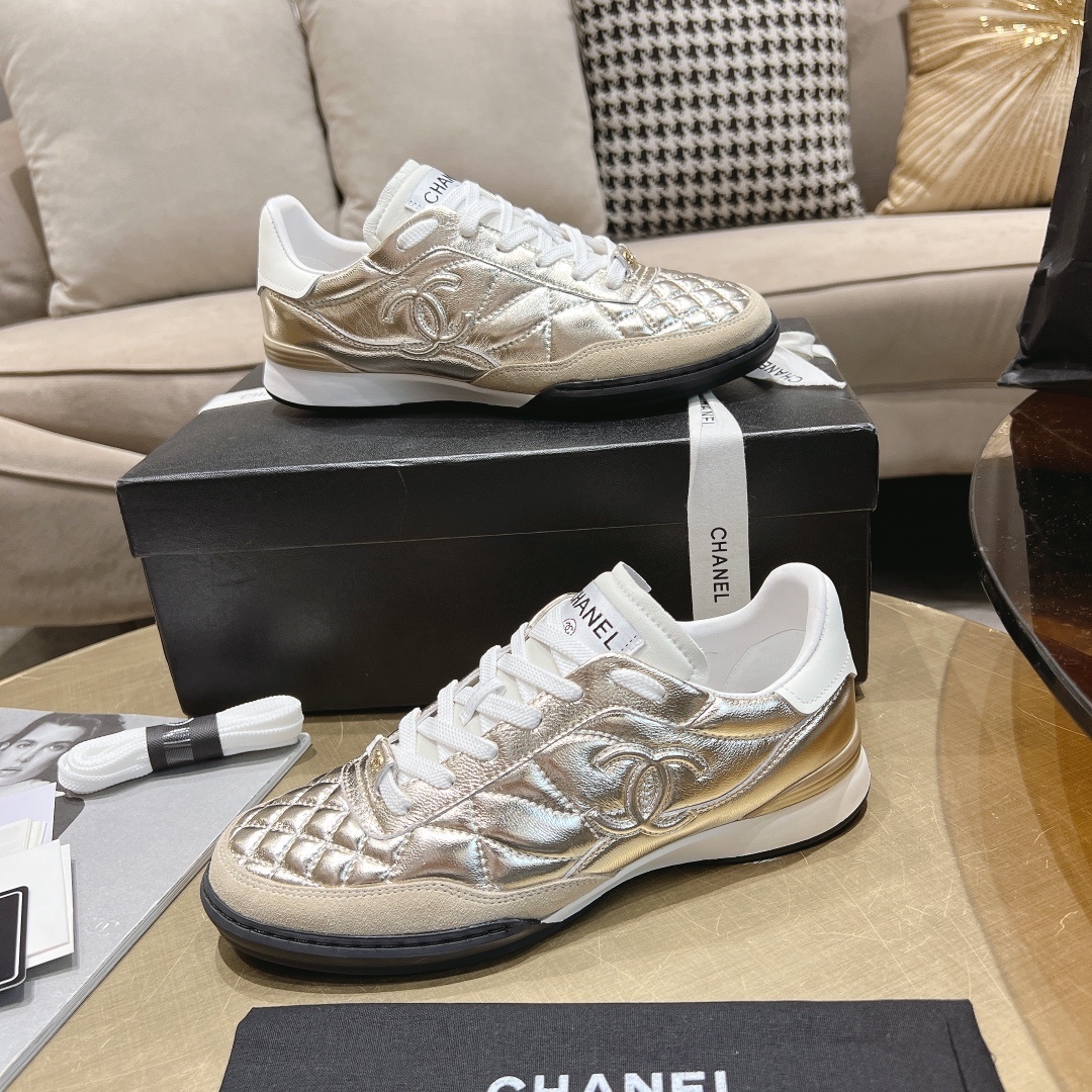 Chanel Metallic Gold Quilted Sneakers - Luxury Women's Fashion Shoes