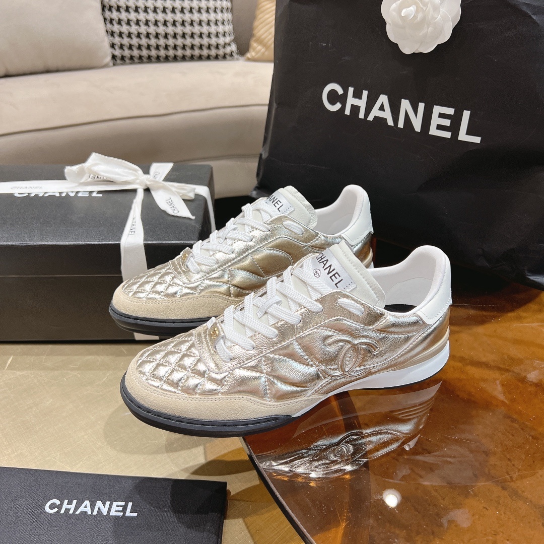 Chanel Metallic Gold Quilted Sneakers - Luxury Women's Fashion Shoes