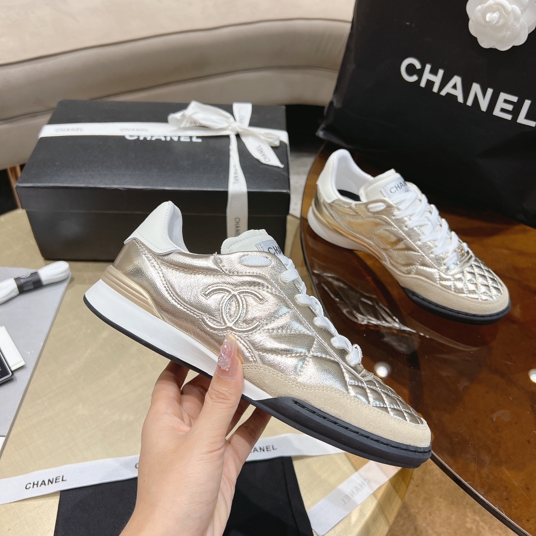 Chanel Metallic Gold Quilted Sneakers - Luxury Women's Fashion Shoes