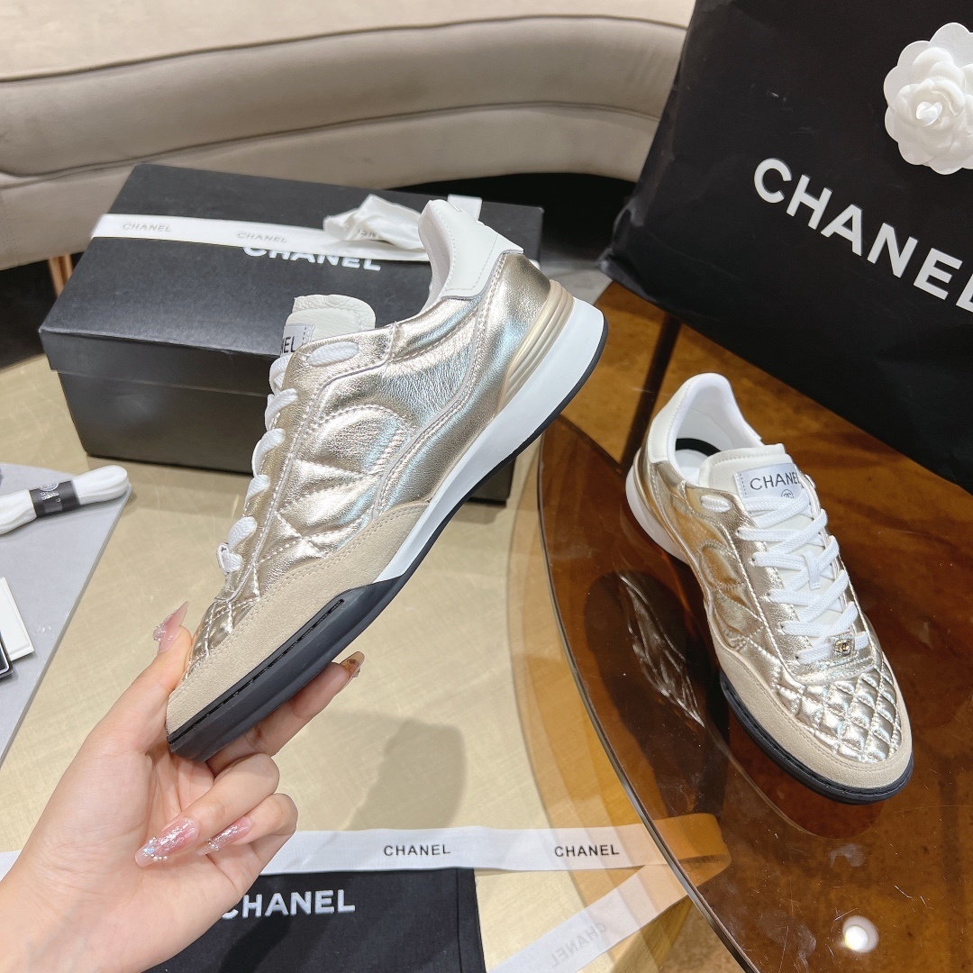 Chanel Metallic Gold Quilted Sneakers - Luxury Women's Fashion Shoes