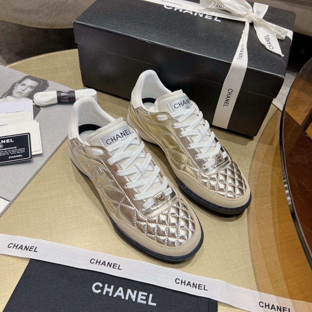 Chanel Metallic Gold Quilted Sneakers - Luxury Women's Fashion Shoes