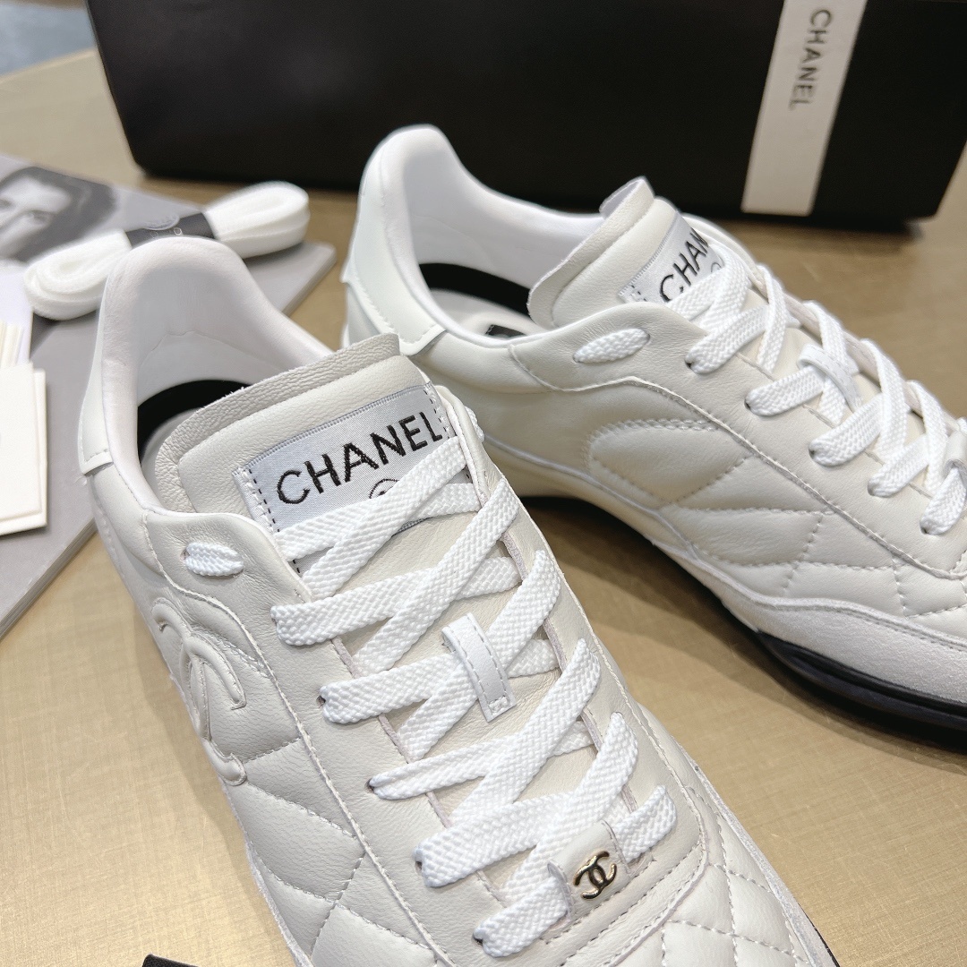 Chanel White Quilted Leather Sneakers with Iconic CC Logo