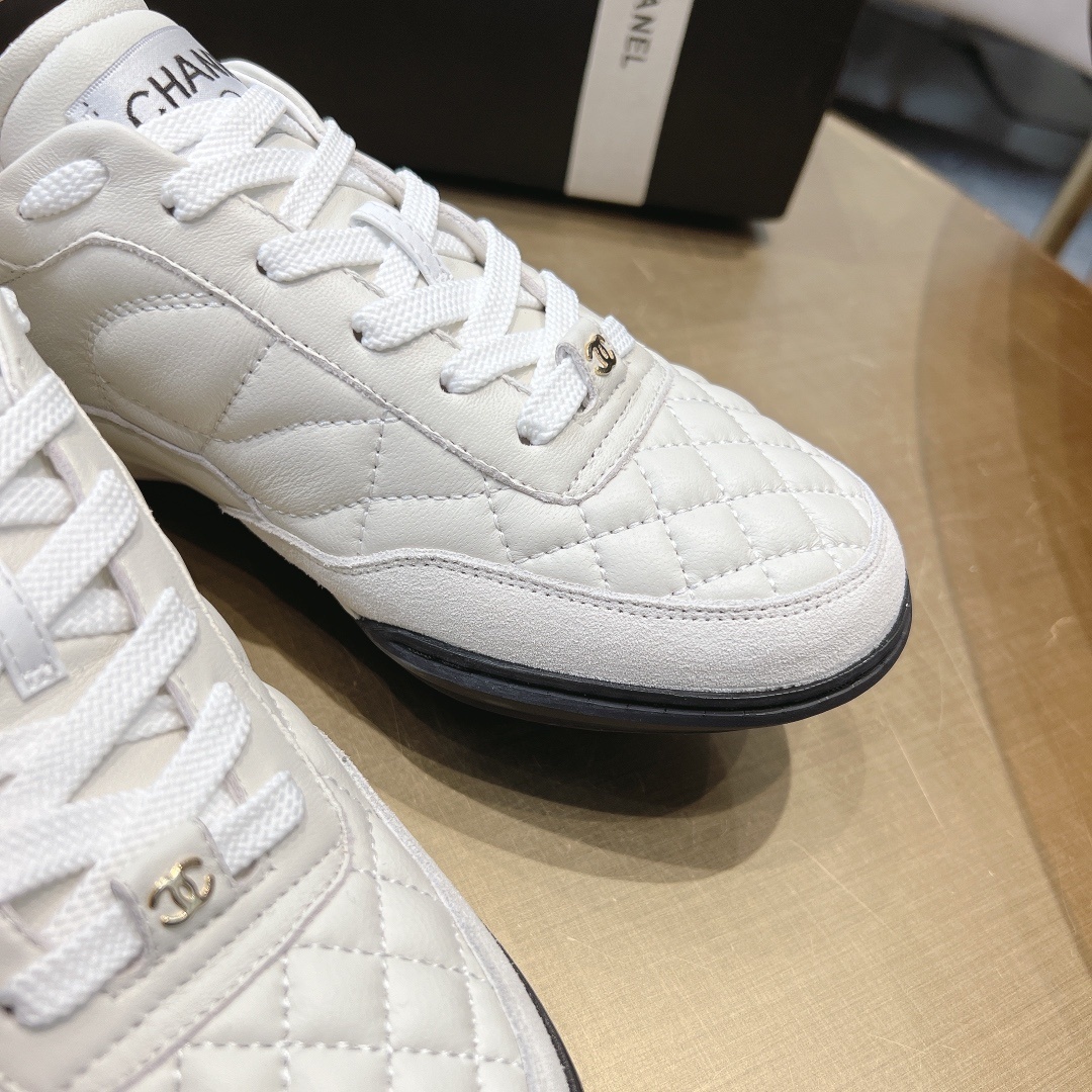 Chanel White Quilted Leather Sneakers with Iconic CC Logo