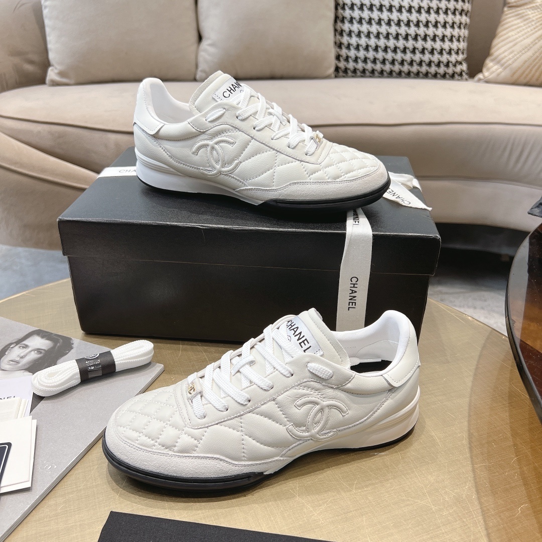 Chanel White Quilted Leather Sneakers with Iconic CC Logo