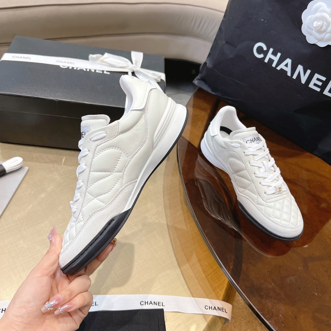 Chanel White Quilted Leather Sneakers with Iconic CC Logo