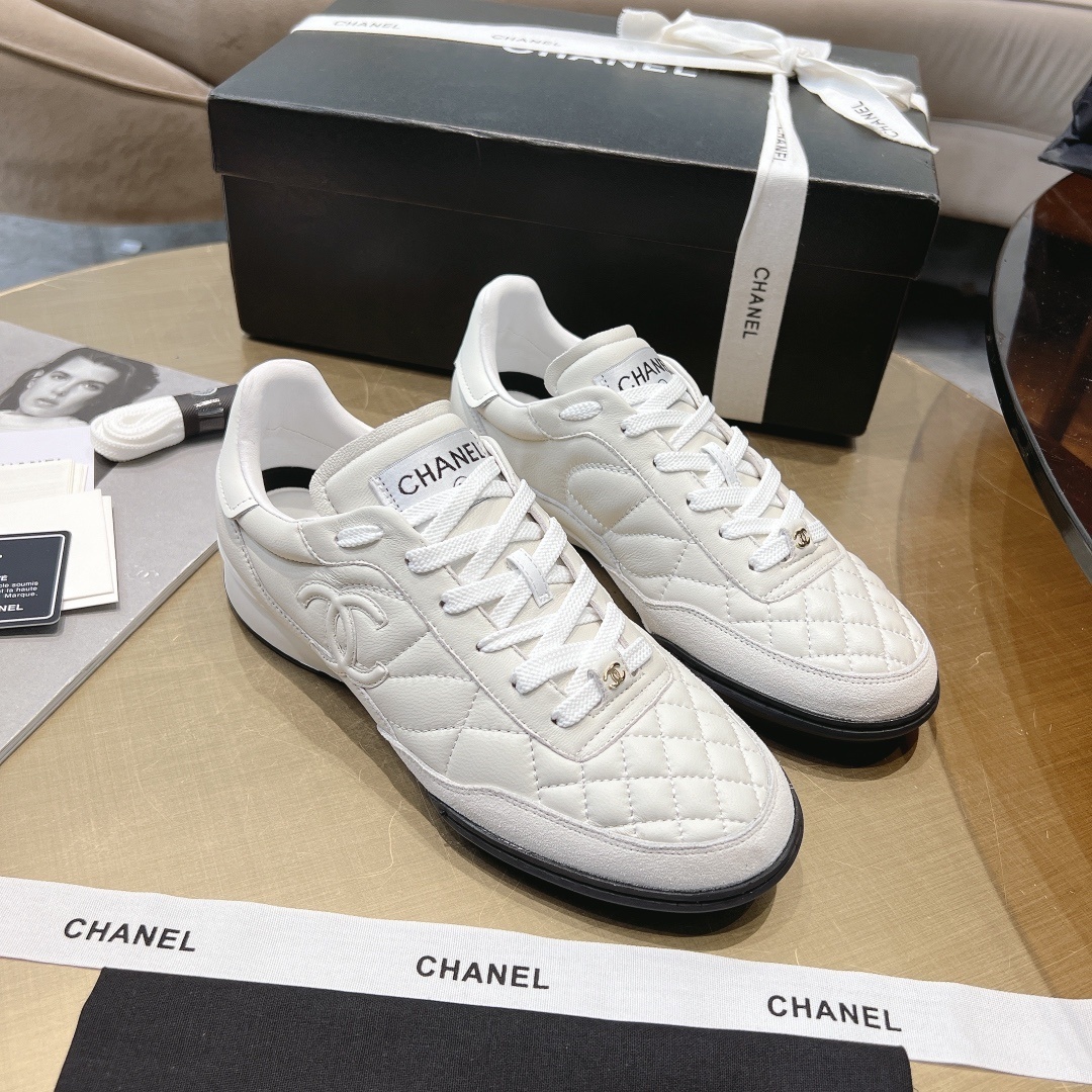 Chanel White Quilted Leather Sneakers with Iconic CC Logo
