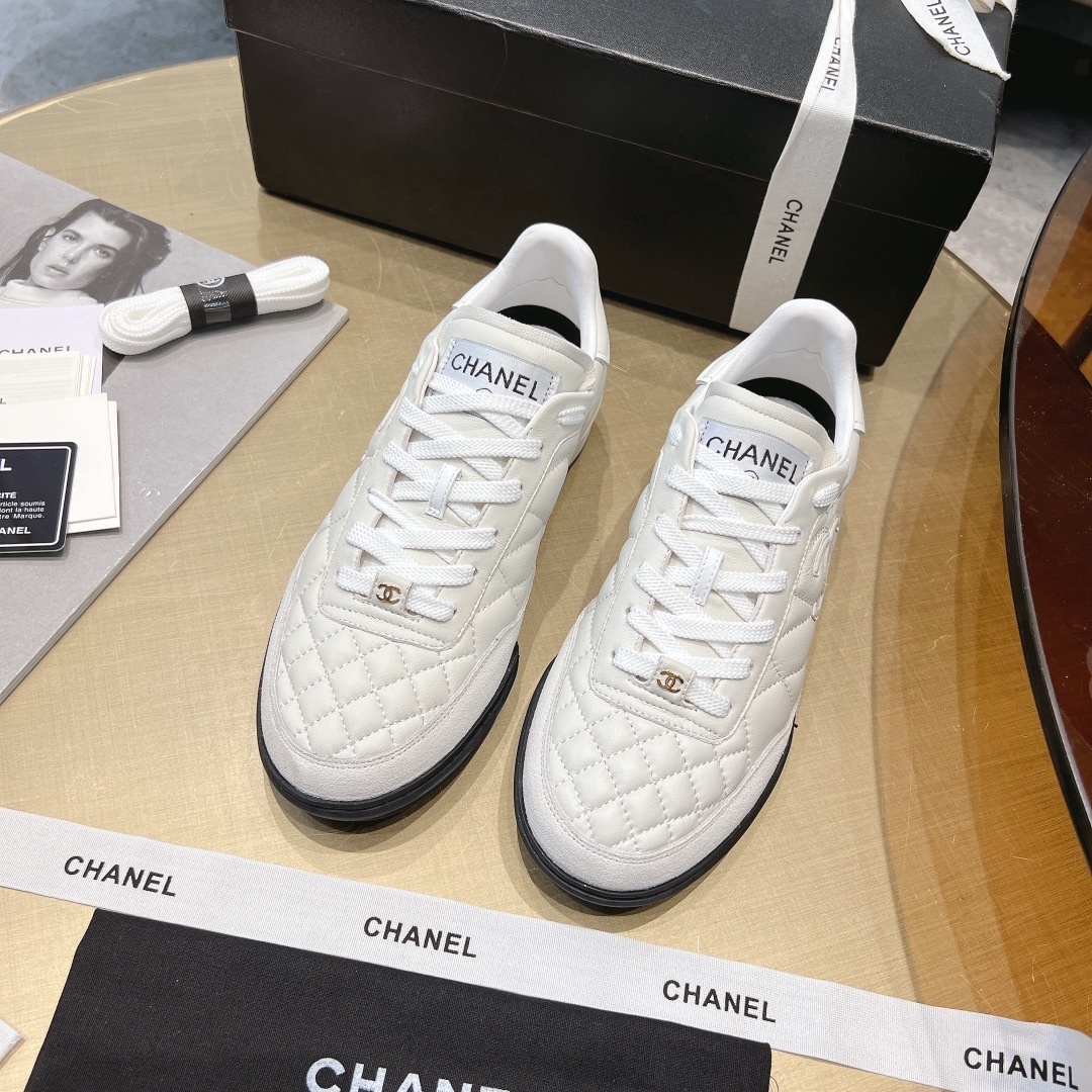 Chanel White Quilted Leather Sneakers with Iconic CC Logo