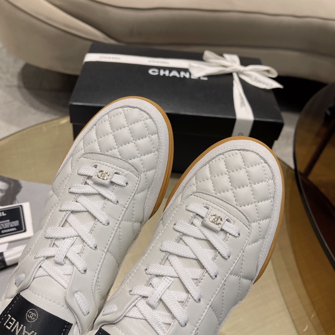 Chanel White Quilted Leather Sneakers with Iconic Gum Sole