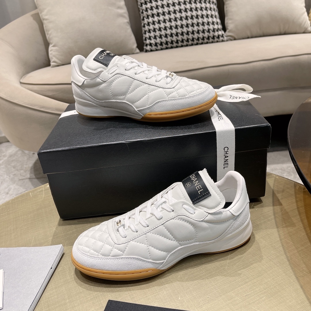 Chanel White Quilted Leather Sneakers with Iconic Gum Sole