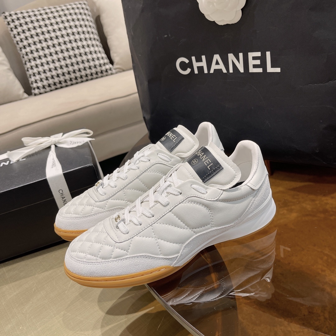Chanel White Quilted Leather Sneakers with Iconic Gum Sole