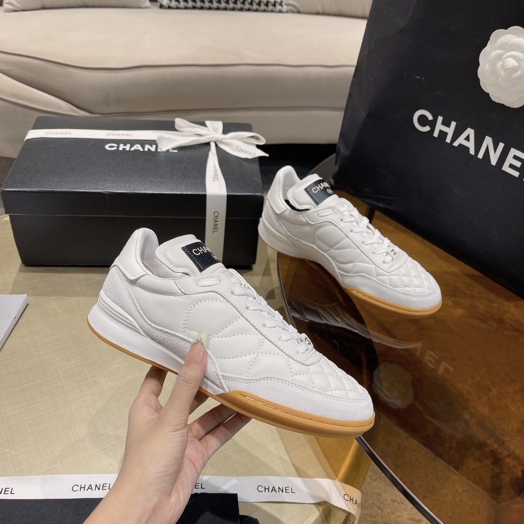 Chanel White Quilted Leather Sneakers with Iconic Gum Sole