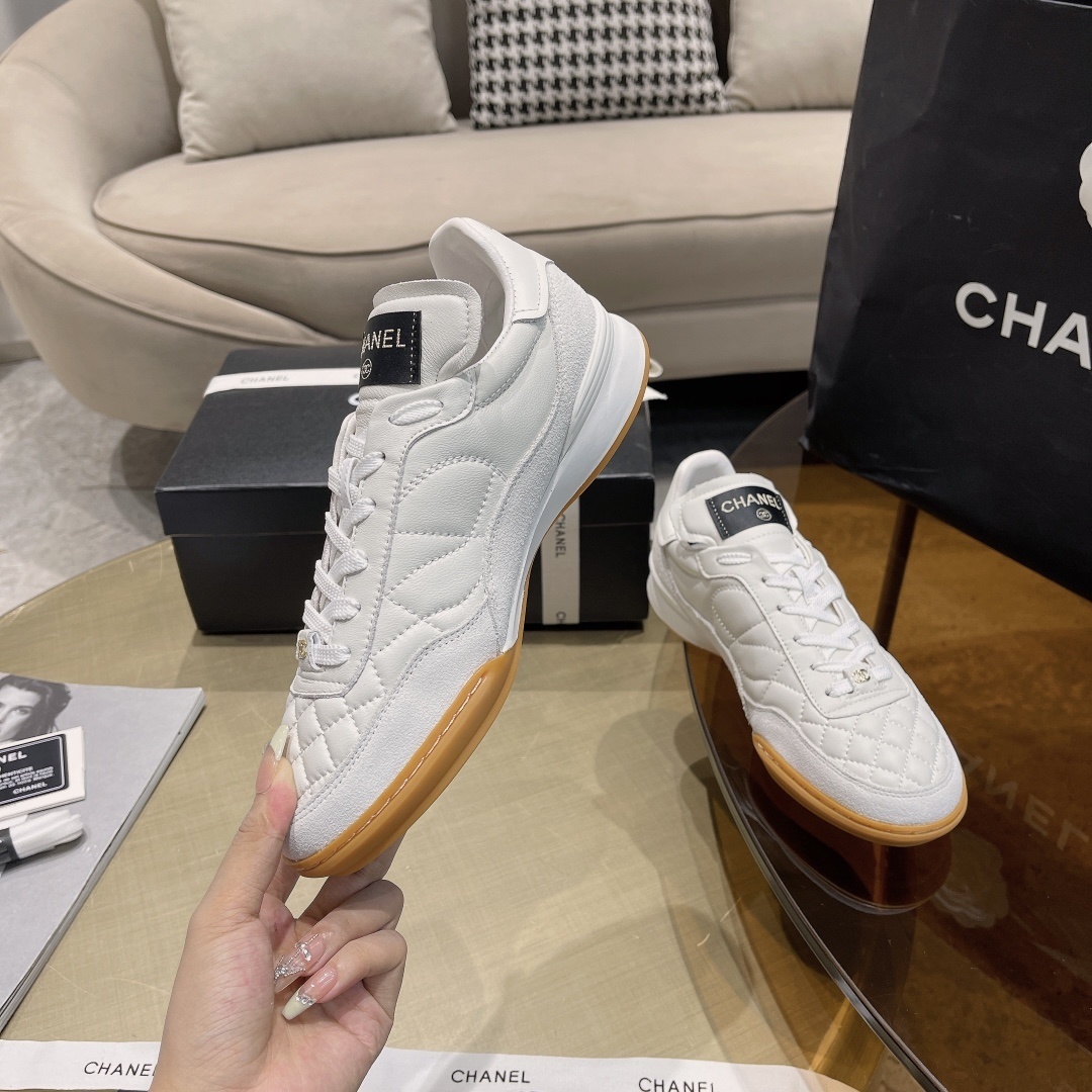 Chanel White Quilted Leather Sneakers with Iconic Gum Sole