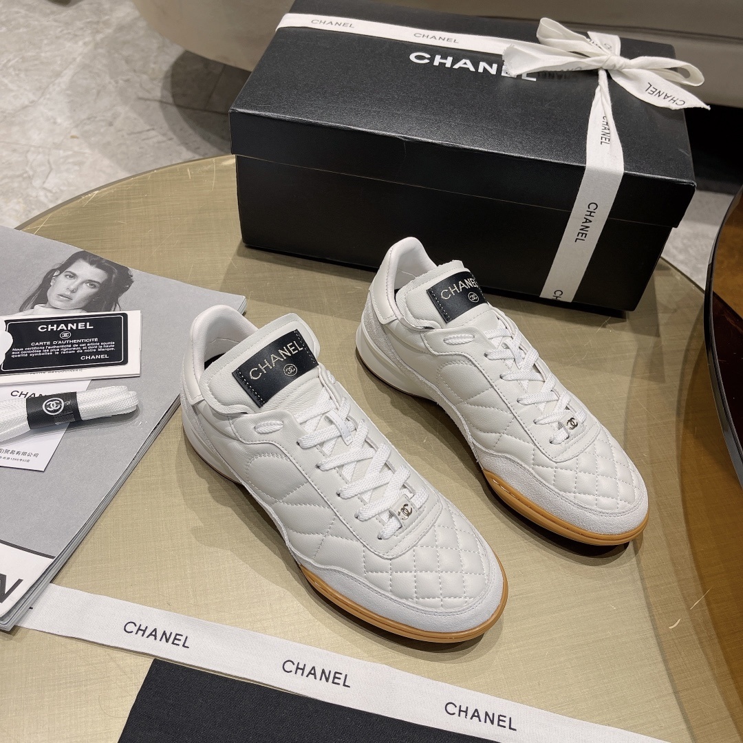 Chanel White Quilted Leather Sneakers with Iconic Gum Sole