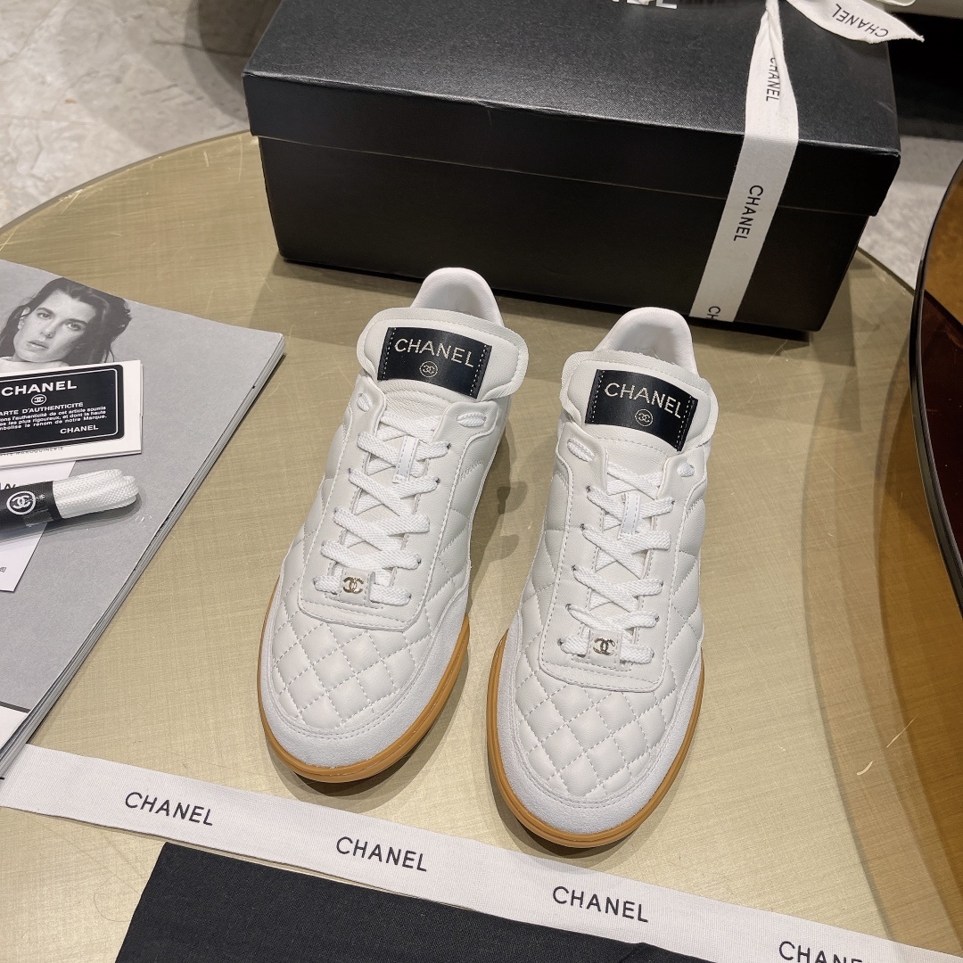 Chanel White Quilted Leather Sneakers with Iconic Gum Sole