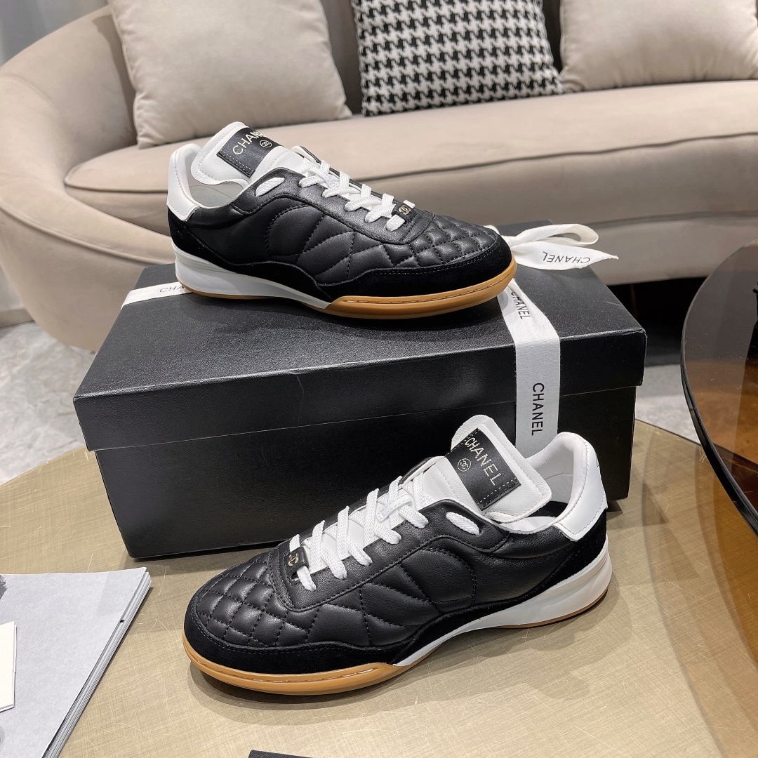 Chanel Black Quilted Leather Sneakers with Gum Sole - Women's