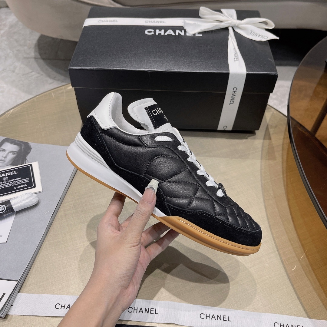 Chanel Black Quilted Leather Sneakers with Gum Sole - Women's