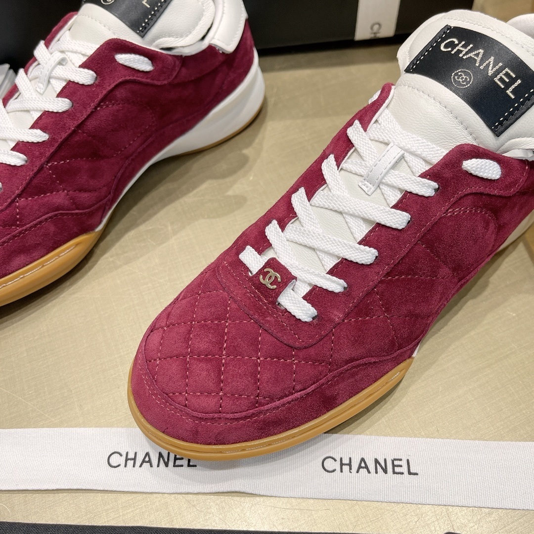 Chanel Burgundy Quilted Suede Sneakers - Elegant Designer Footwear