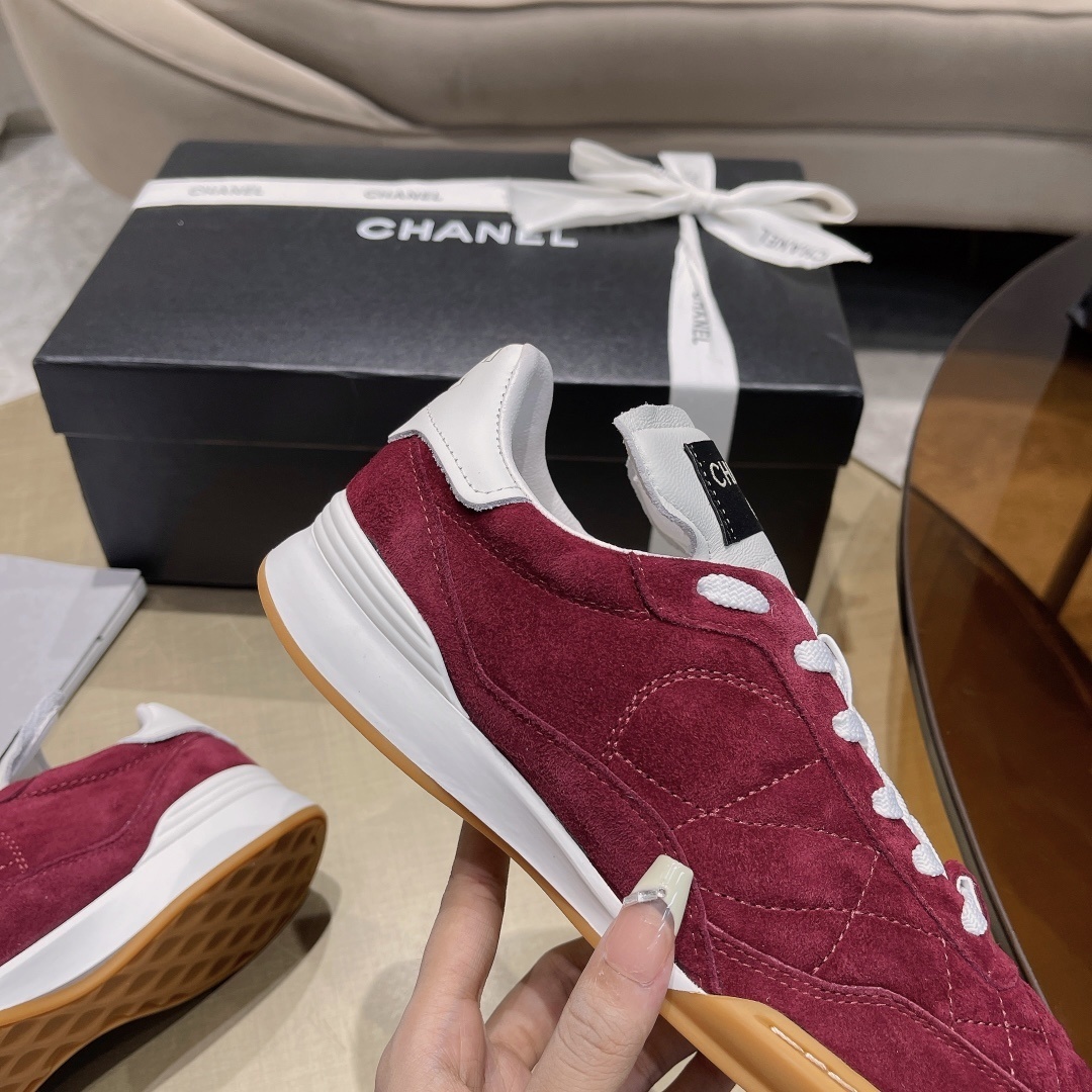Chanel Burgundy Quilted Suede Sneakers - Elegant Designer Footwear