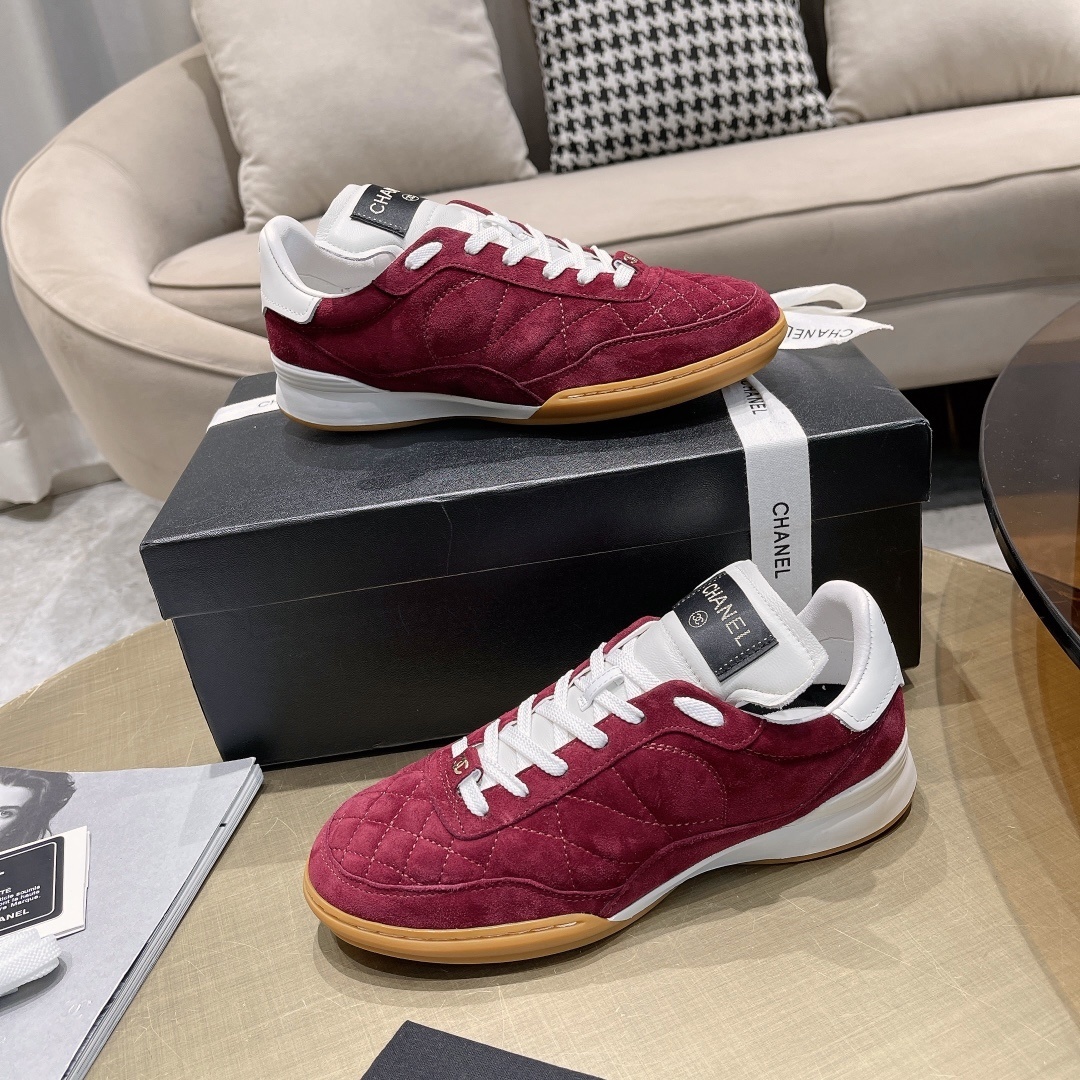 Chanel Burgundy Quilted Suede Sneakers - Elegant Designer Footwear