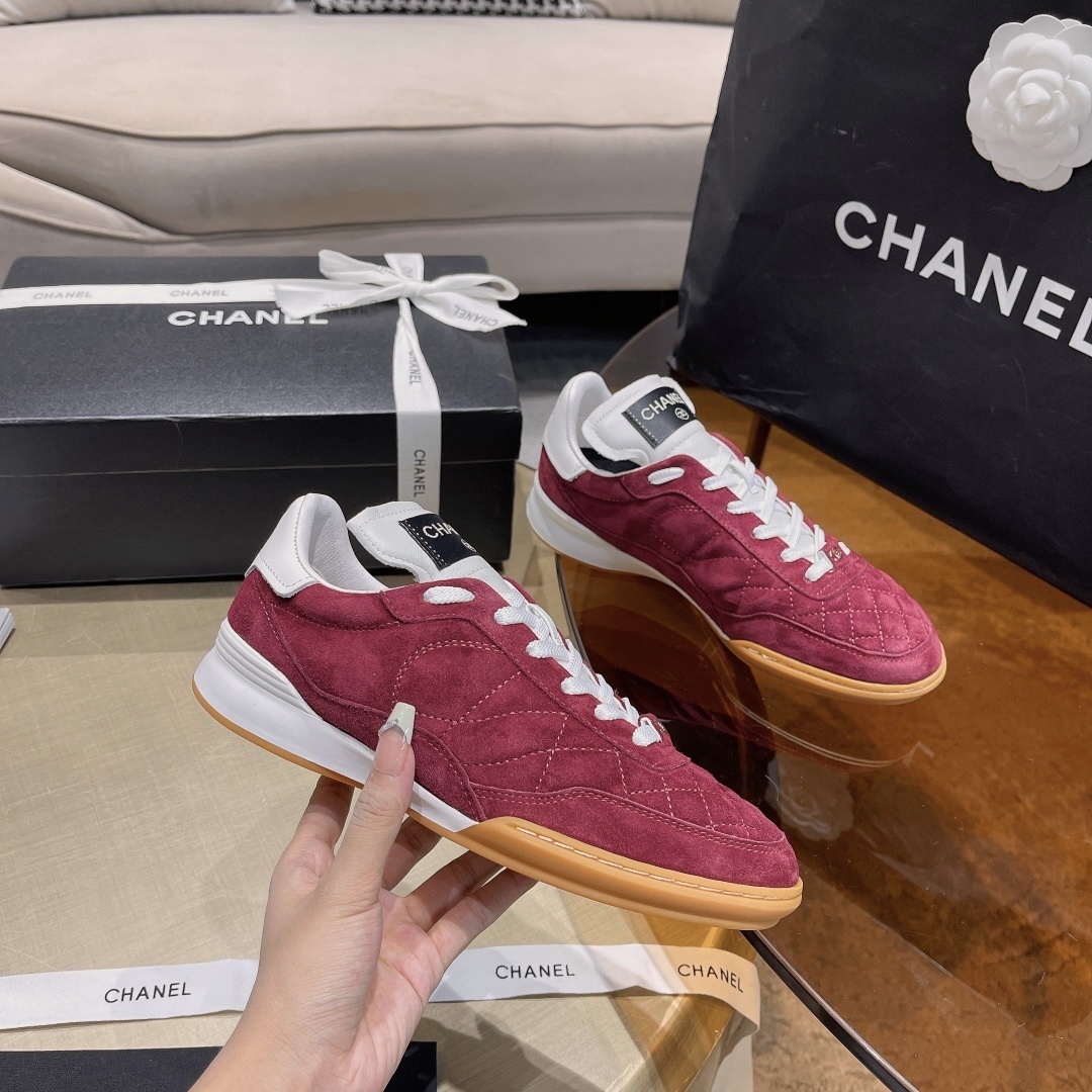 Chanel Burgundy Quilted Suede Sneakers - Elegant Designer Footwear