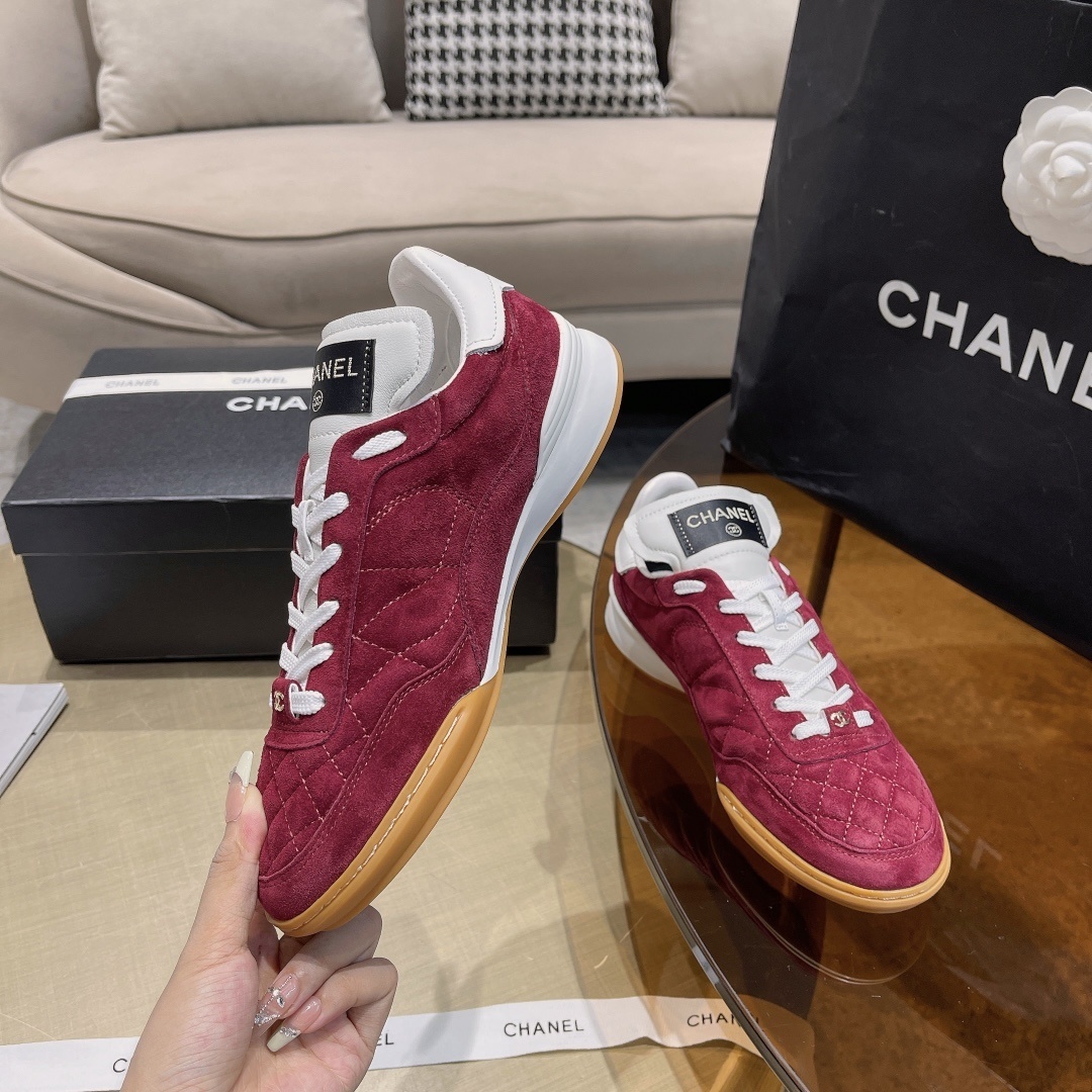 Chanel Burgundy Quilted Suede Sneakers - Elegant Designer Footwear