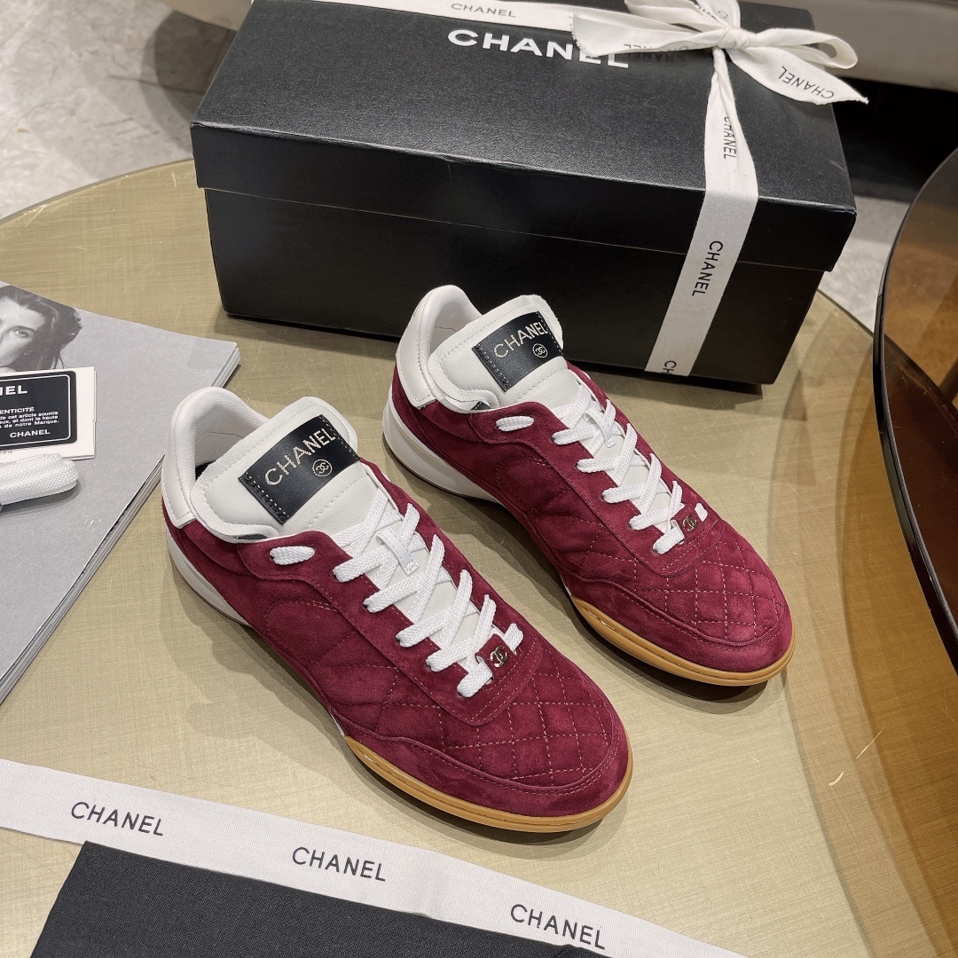 Chanel Burgundy Quilted Suede Sneakers - Elegant Designer Footwear