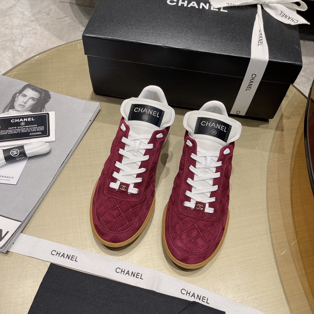 Chanel Burgundy Quilted Suede Sneakers – Elegant Designer Footwear
