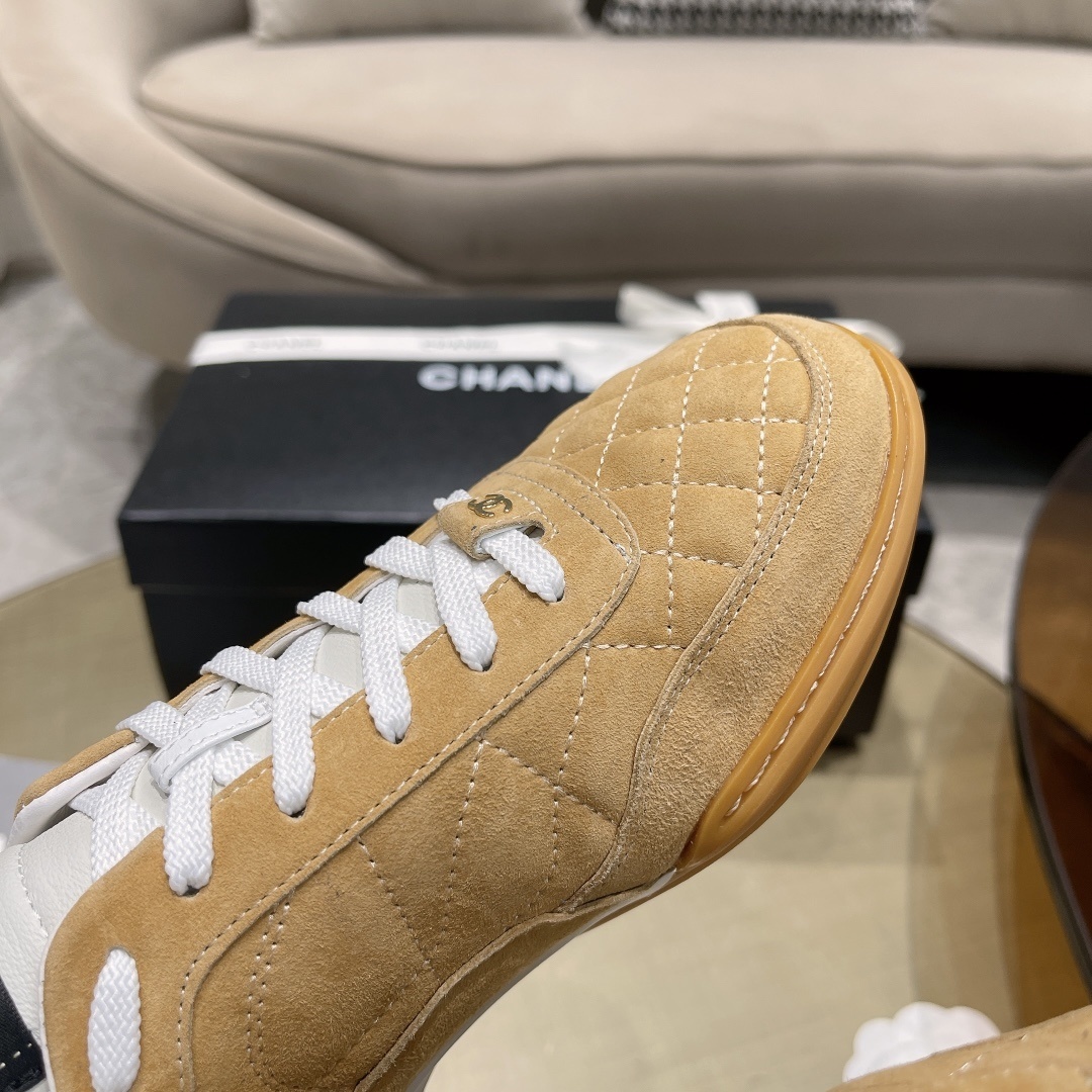 Chanel Tan Quilted Suede Sneakers - Luxury Women's Footwear