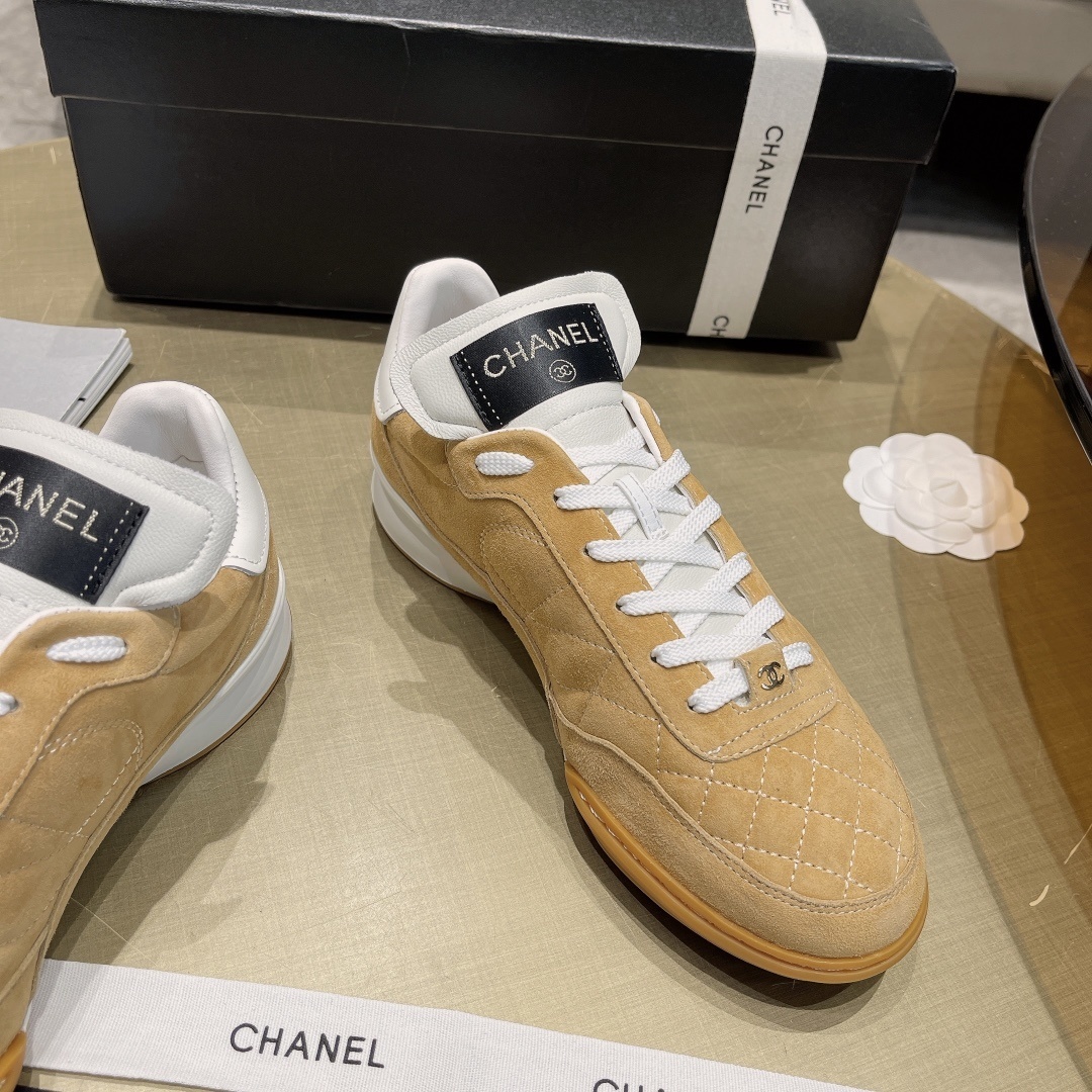 Chanel Tan Quilted Suede Sneakers - Luxury Women's Footwear