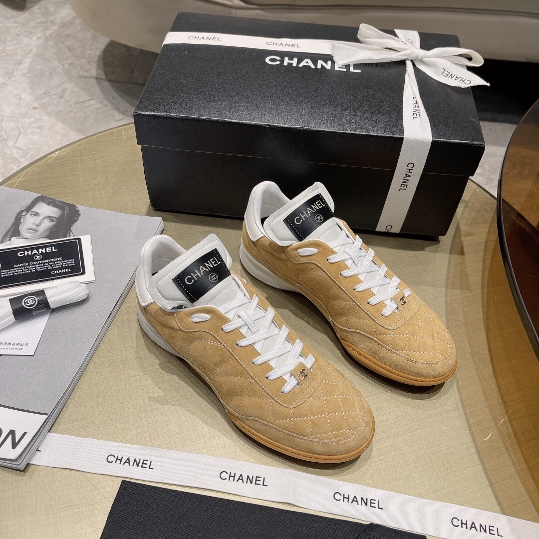 Chanel Tan Quilted Suede Sneakers - Luxury Women's Footwear