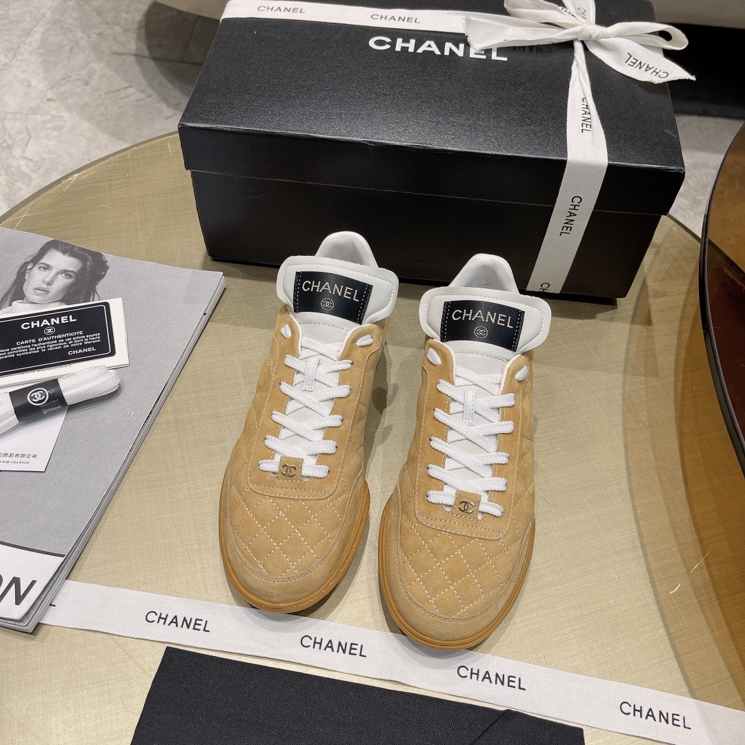 Chanel Tan Quilted Suede Sneakers – Luxury Women’s Footwear