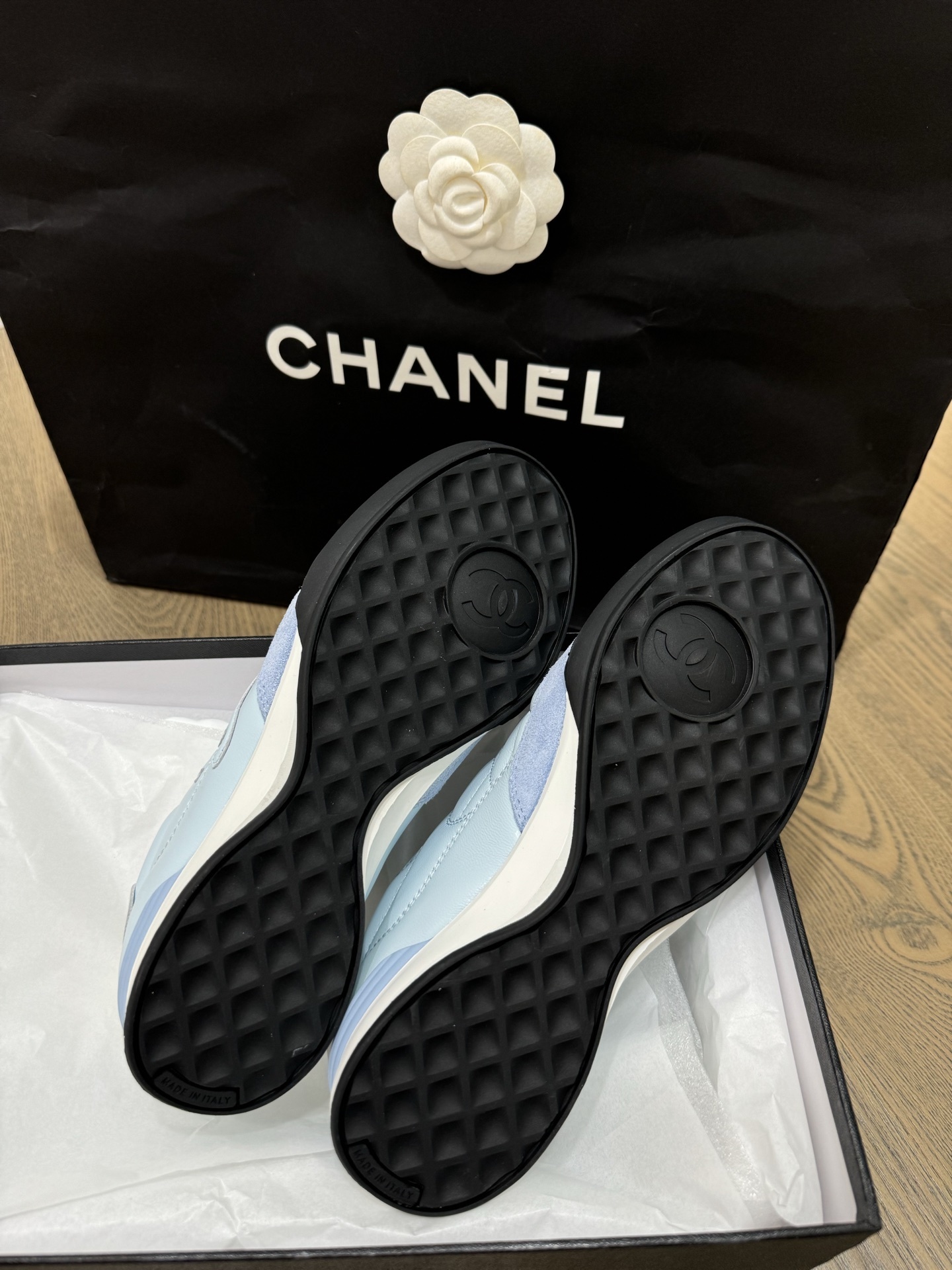 Chanel Quilted Leather Sneakers in Light Blue - Luxury Women's Shoes