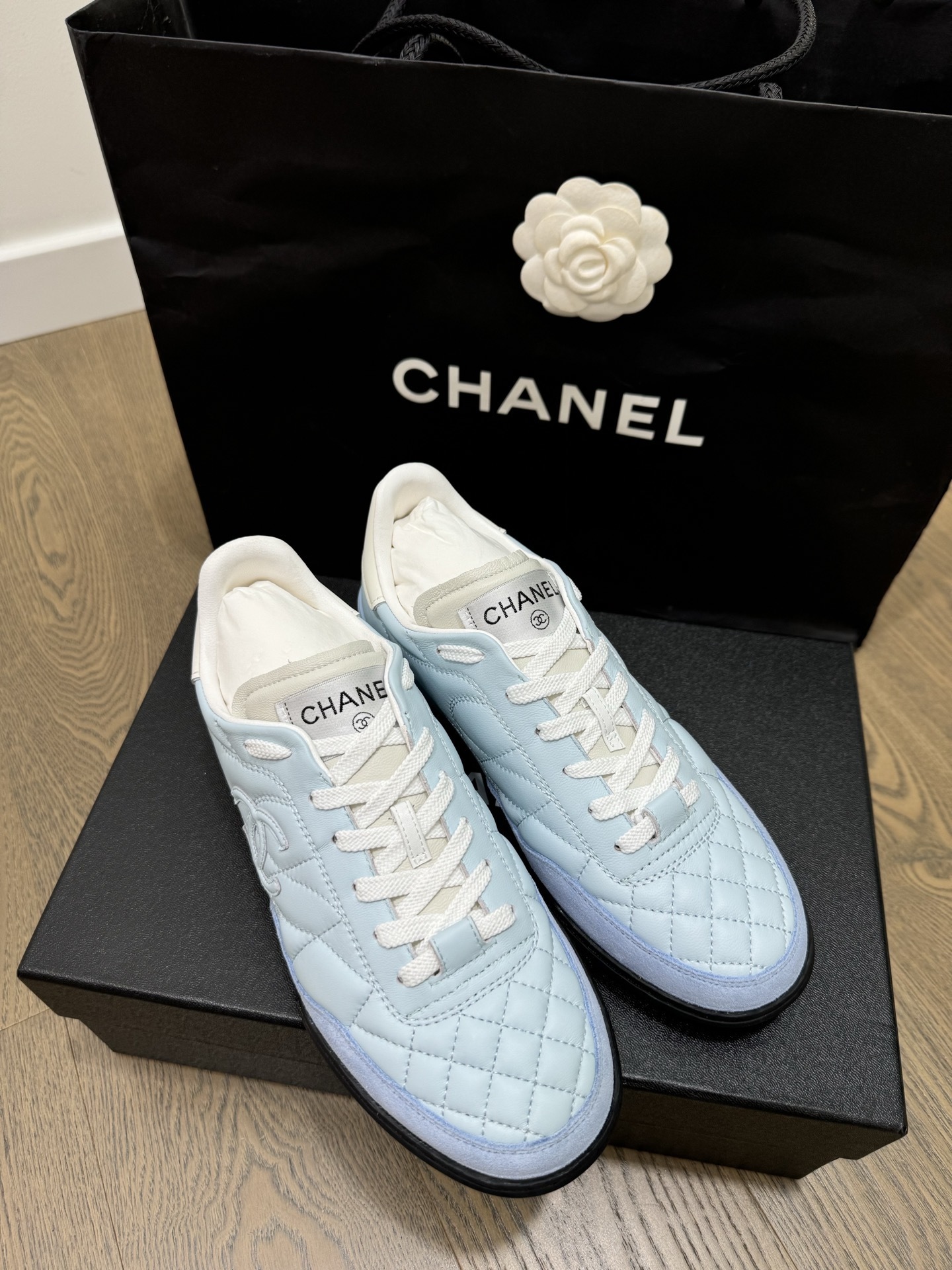 Chanel Quilted Leather Sneakers in Light Blue – Luxury Women’s Shoes