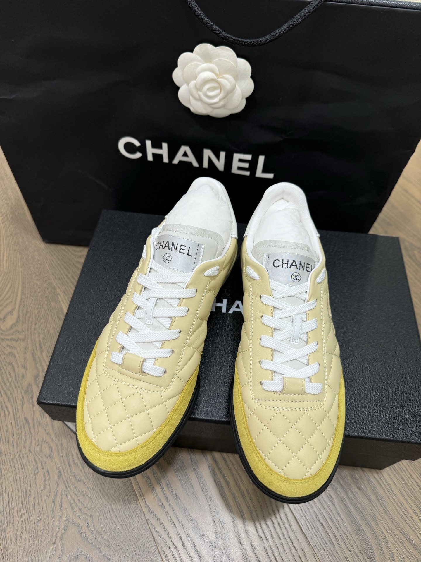 Chanel Yellow Quilted Leather Sneakers - Luxury Designer Shoes