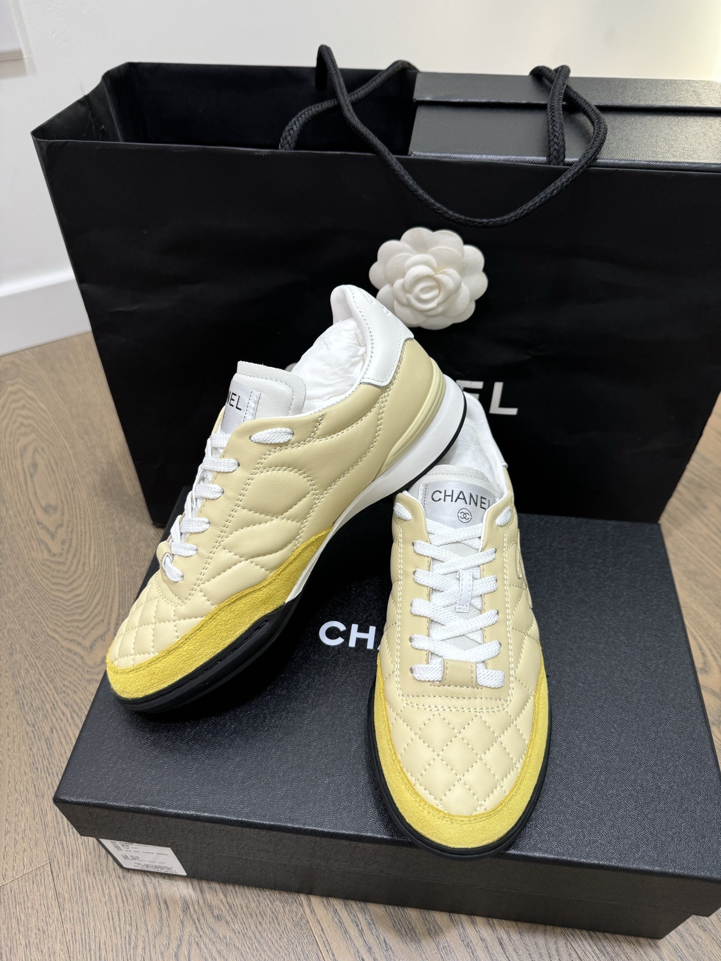 Chanel Yellow Quilted Leather Sneakers - Luxury Designer Shoes