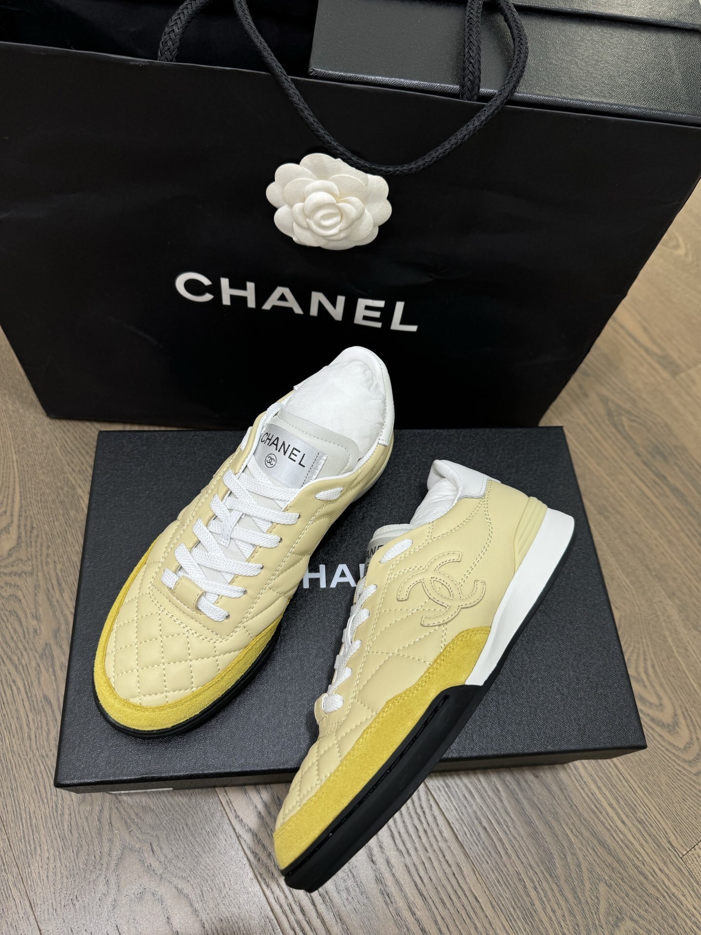 Chanel Yellow Quilted Leather Sneakers - Luxury Designer Shoes