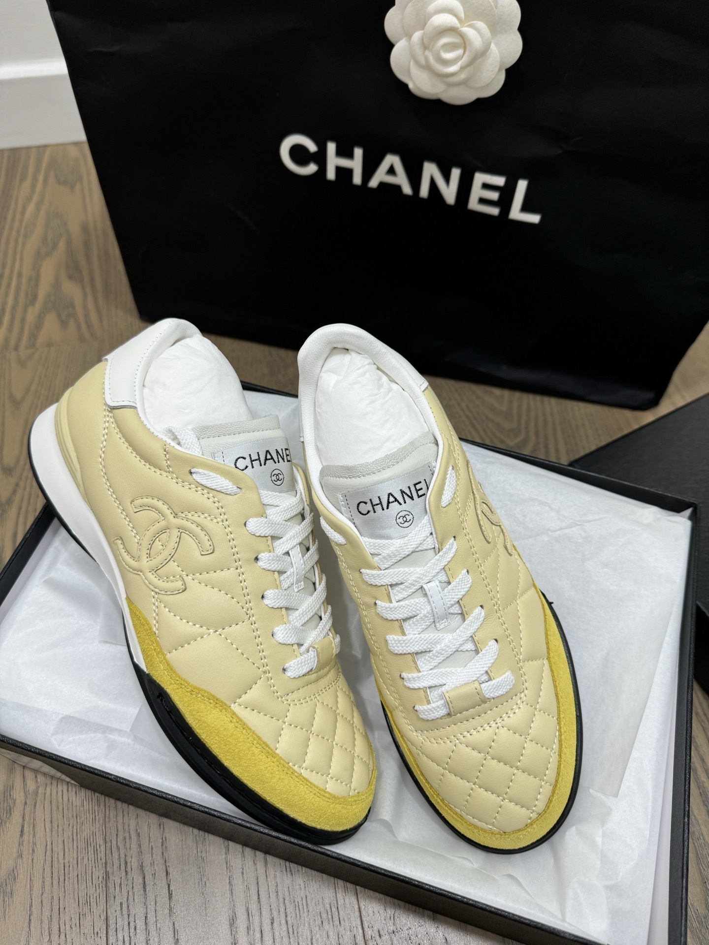 Chanel Yellow Quilted Leather Sneakers – Luxury Designer Shoes