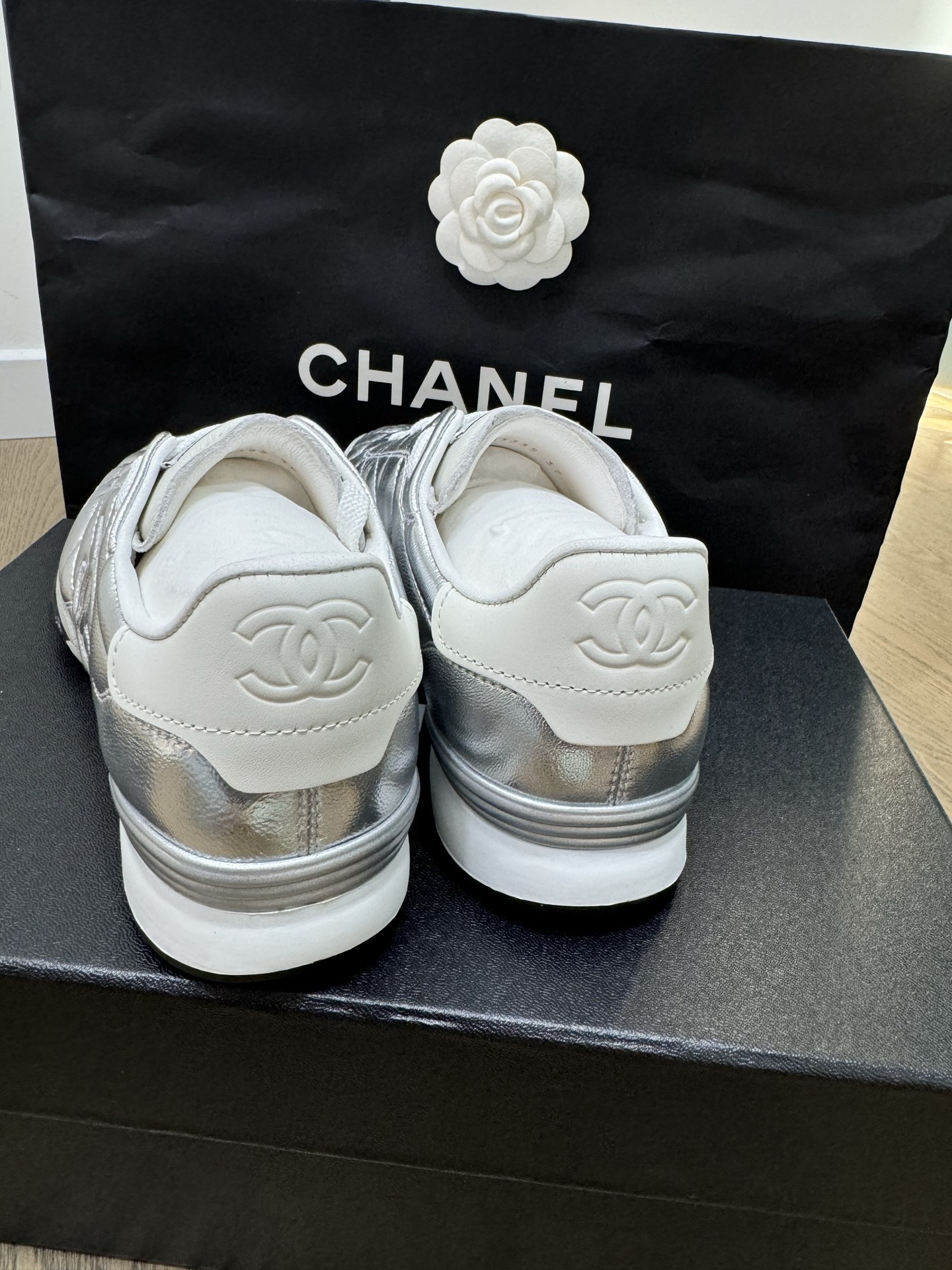Chanel Quilted Metallic Silver Sneakers - Luxury Women's Trainers