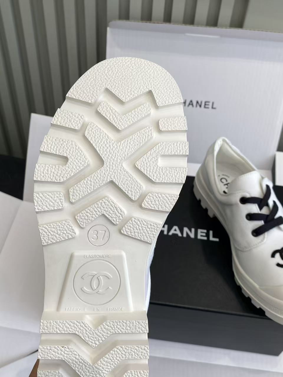 Chanel White Canvas CC Logo Sneakers with Chunky Lug Sole
