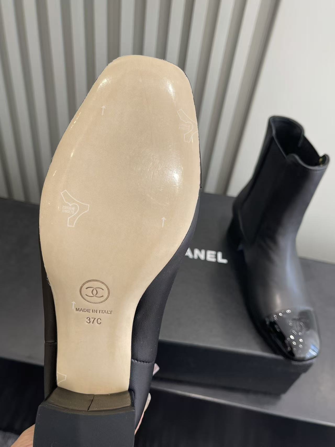 Chanel Black Leather Chelsea Boots - Patent Toe Designer Shoes