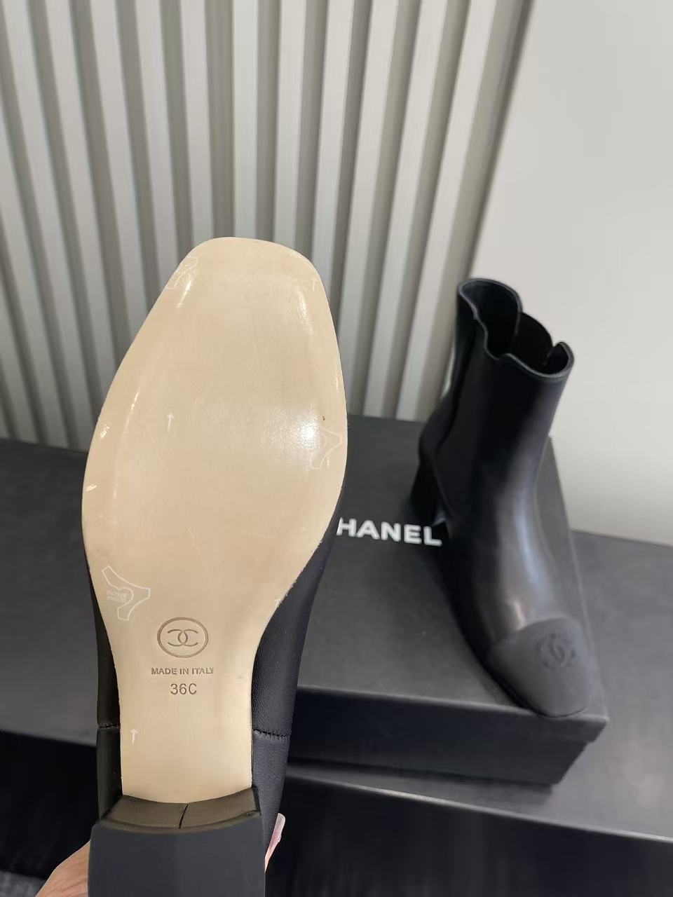 Chanel Black Leather Chelsea Boots with CC Logo Block Heel