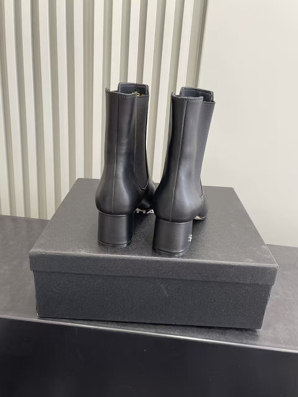 Chanel Black Leather Chelsea Boots with CC Logo Block Heel
