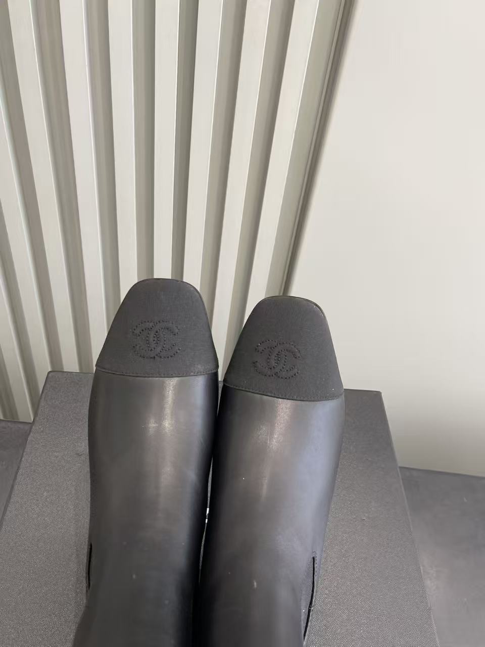 Chanel Black Leather Chelsea Boots with CC Logo Block Heel