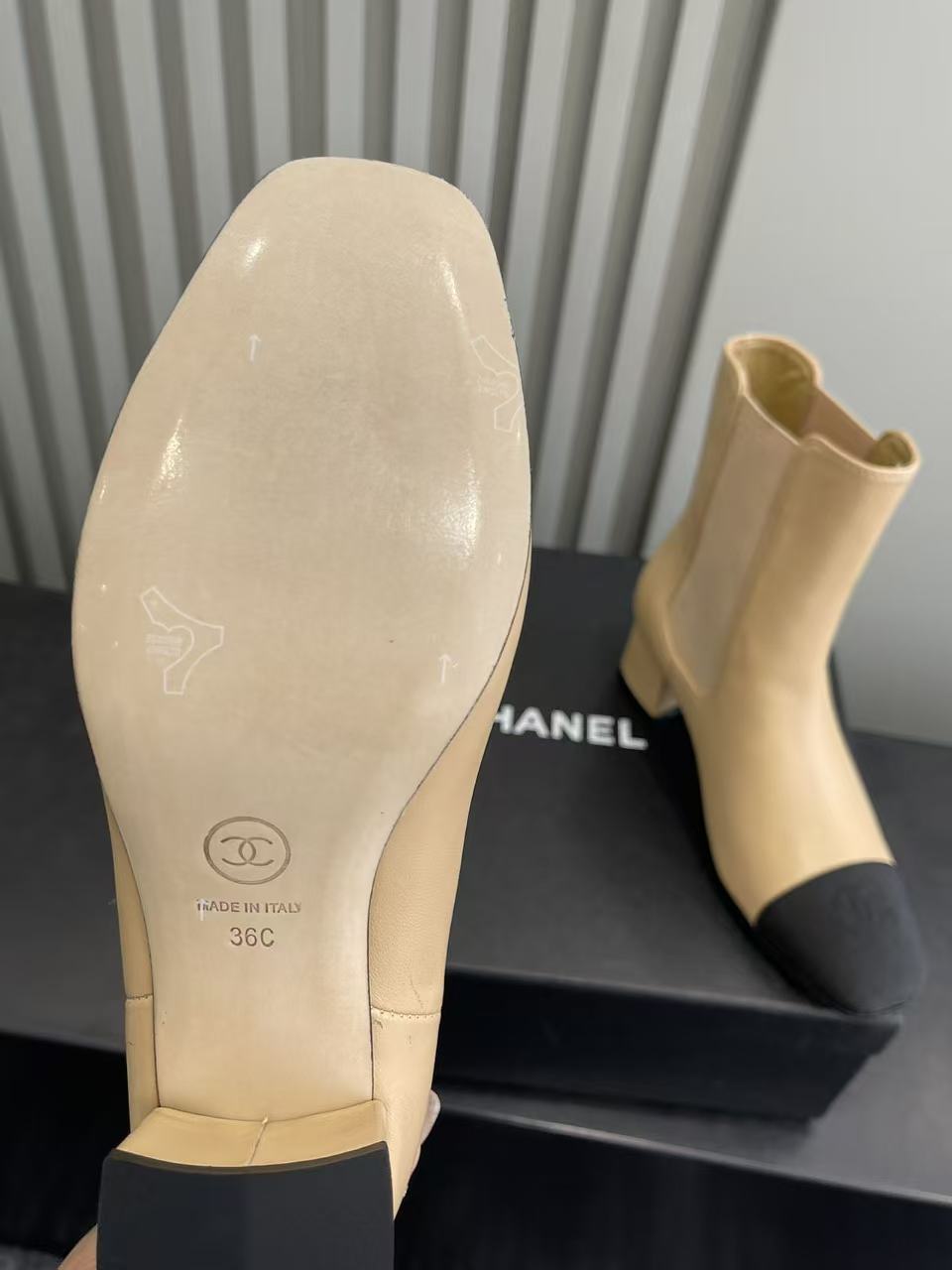 Luxury Beige Leather Ankle Boots with Black Cap Toe