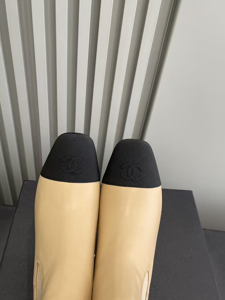 Luxury Beige Leather Ankle Boots with Black Cap Toe